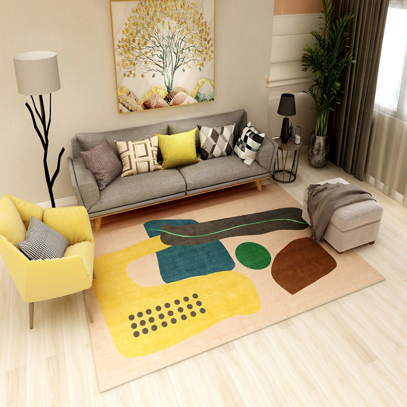 Multi Colored Geometrical Block Rug Synthetics Scandinavian Rug Machine Washable Pet Friendly Anti-Slip Rug for Family Room - Yellow - Clearhalo - 'Area Rug' - 'Rug' - 2106849