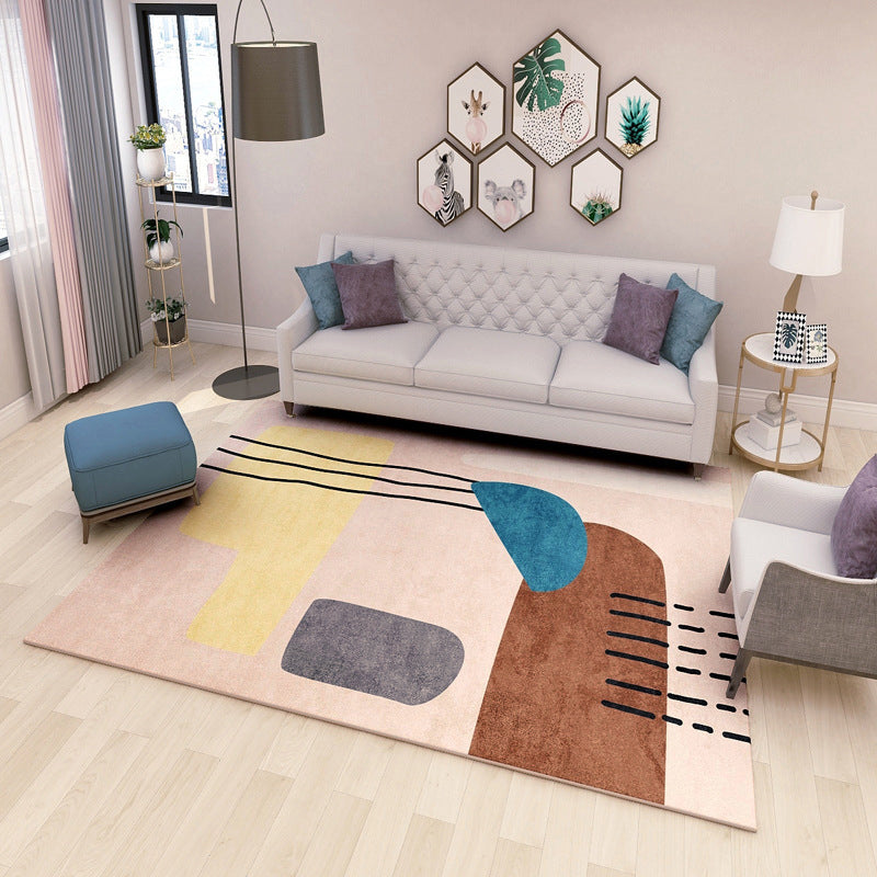 Multi Colored Geometrical Block Rug Synthetics Scandinavian Rug Machine Washable Pet Friendly Anti-Slip Rug for Family Room - Coffee - Clearhalo - 'Area Rug' - 'Rug' - 2106851