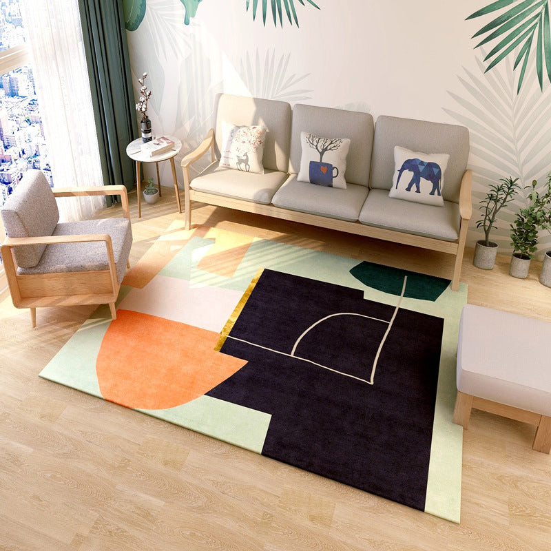 Multi Colored Geometrical Block Rug Synthetics Scandinavian Rug Machine Washable Pet Friendly Anti-Slip Rug for Family Room - Black - Clearhalo - 'Area Rug' - 'Rug' - 2106852