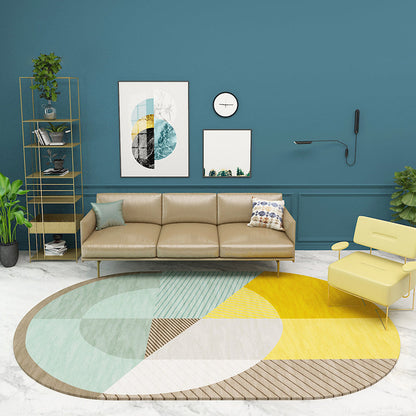 Multicolor Nordic Rug Polypropylene Colorblock with Line Background Rug Pet Friendly Non-Slip Machine Washable Carpet for Home - Green - Clearhalo - 'Area Rug' - 'Rug' - 2106885