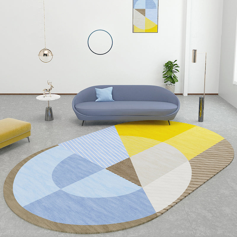 Multicolor Nordic Rug Polypropylene Colorblock with Line Background Rug Pet Friendly Non-Slip Machine Washable Carpet for Home - Blue - Clearhalo - 'Area Rug' - 'Rug' - 2106886