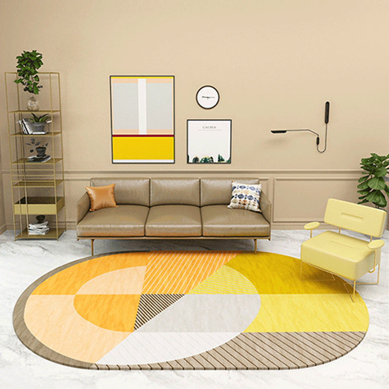 Multicolor Nordic Rug Polypropylene Colorblock with Line Background Rug Pet Friendly Non-Slip Machine Washable Carpet for Home - Yellow-Red - Clearhalo - 'Area Rug' - 'Rug' - 2106888
