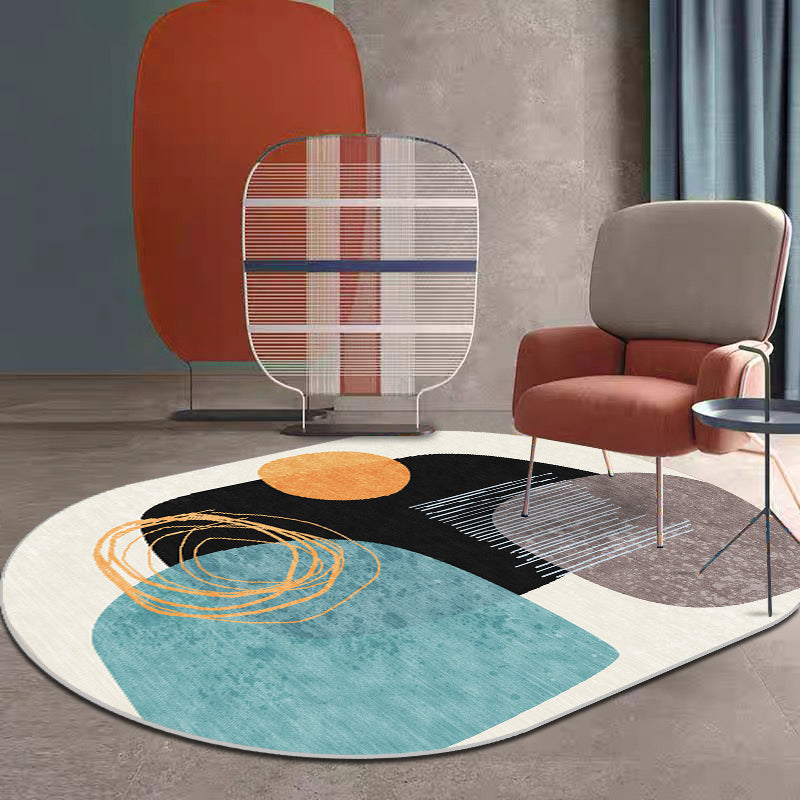 Trendy Multi-Color Nordic Rug Polyester Abstract Geometry Carpet Pet Friendly Non-Slip Backing Washable Rug for Bedroom Lake Blue Clearhalo 'Area Rug' 'Rug' 2106891
