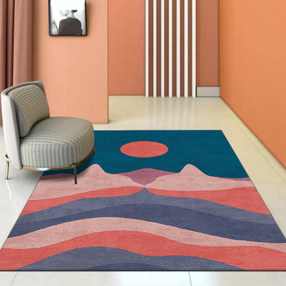 Novelty Minimalist Rug Multi Color Abstract Landscape Drawing Rug Stain Resistant Washable Anti-Slip Backing Rug for Room