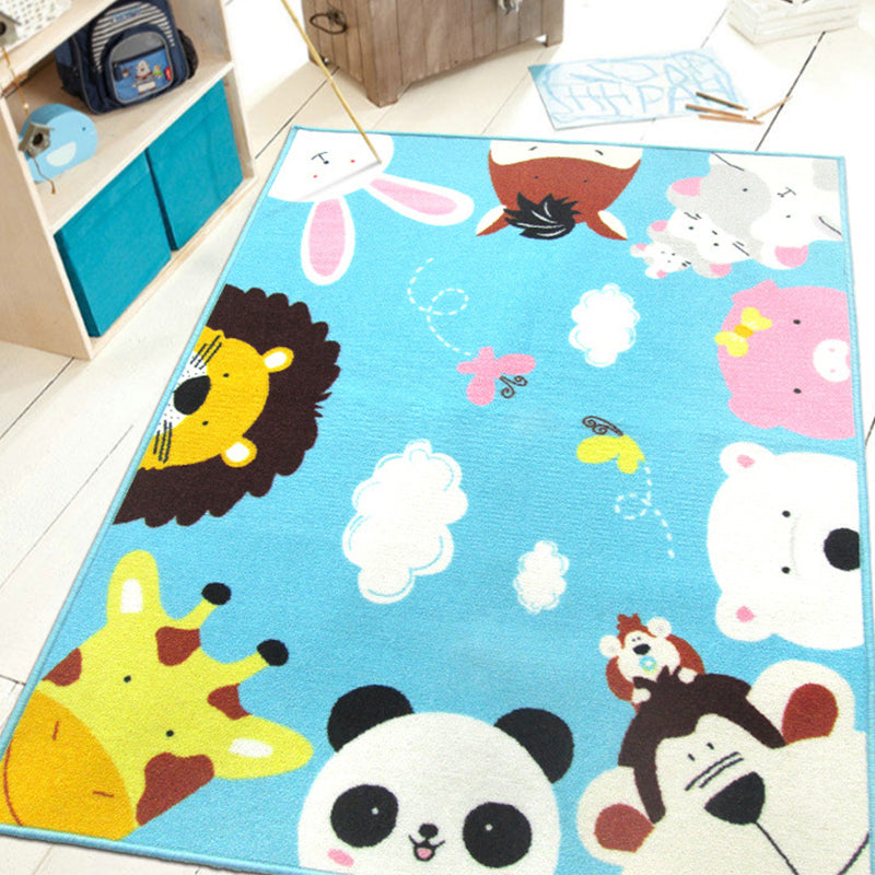 Colorful Kids Rug Multi Color Animal Pattern Rug Synthetics Stain Resistant Anti-Slip Backing Machine Washable Rug for Kindergarten