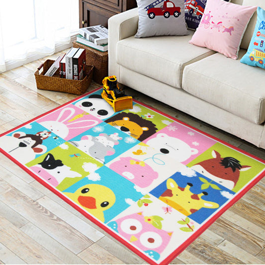 Colorful Kids Rug Multi Color Animal Pattern Rug Synthetics Stain Resistant Anti-Slip Backing Machine Washable Rug for Kindergarten