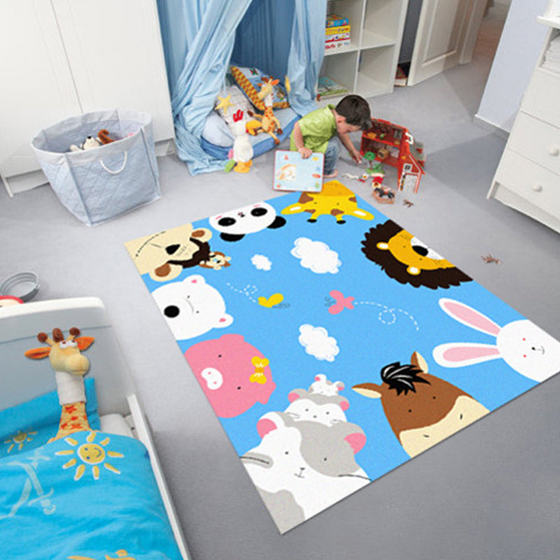 Colorful Kids Rug Multi Color Animal Pattern Rug Synthetics Stain Resistant Anti-Slip Backing Machine Washable Rug for Kindergarten