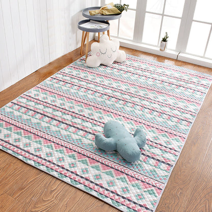 Aesthetics Botanic Rug Multi-Color Nordic Rug Cotton Machine Wash Padded Quilt Rug - Aqua - Clearhalo - 'Area Rug' - 'Rug' - 2121633