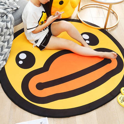 Yellow Duck Pattern Rug Cotton Cartoon Area Rug Anti-Slip Backing Carpet for Kids Room