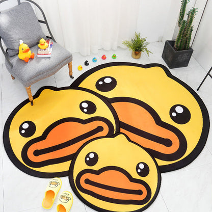 Yellow Duck Pattern Rug Cotton Cartoon Area Rug Anti-Slip Backing Carpet for Kids Room