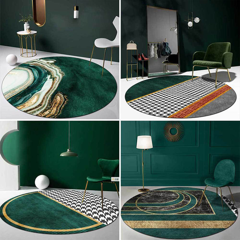 Glam Mid-Century Area Rug Multi Color Marble Look Carpet Pet Friendly Stain Resistant Non-Slip Backing Rug for Living Room