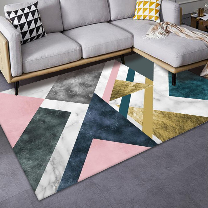 Artistic Multicolor Geometric Rug Polypropylene Simplicity Rug Stain Resistant Pet Friendly Non-Slip Carpet for Living Room - Dark Blue-White - Clearhalo - 'Area Rug' - 'Rug' - 2121777