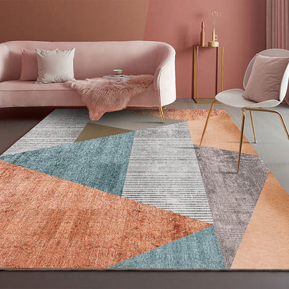 Nordic Colorblock Pattern Rug Multi-Color Synthetics Rug Washable Pet Friendly Anti-Slip Backing Carpet for Girls Room