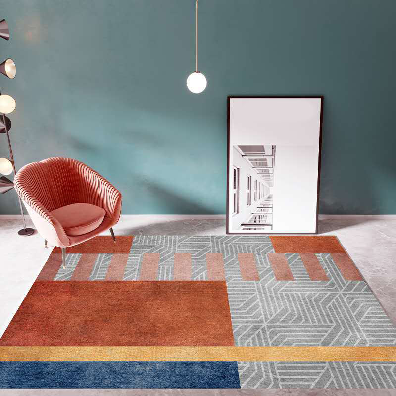 Multicolor Living Room Rug Mid-Century Geometric Carpet Polyester Washable Non-Slip Pet Friendly Rug - Gray-Red - Clearhalo - 'Area Rug' - 'Rug' - 2121853