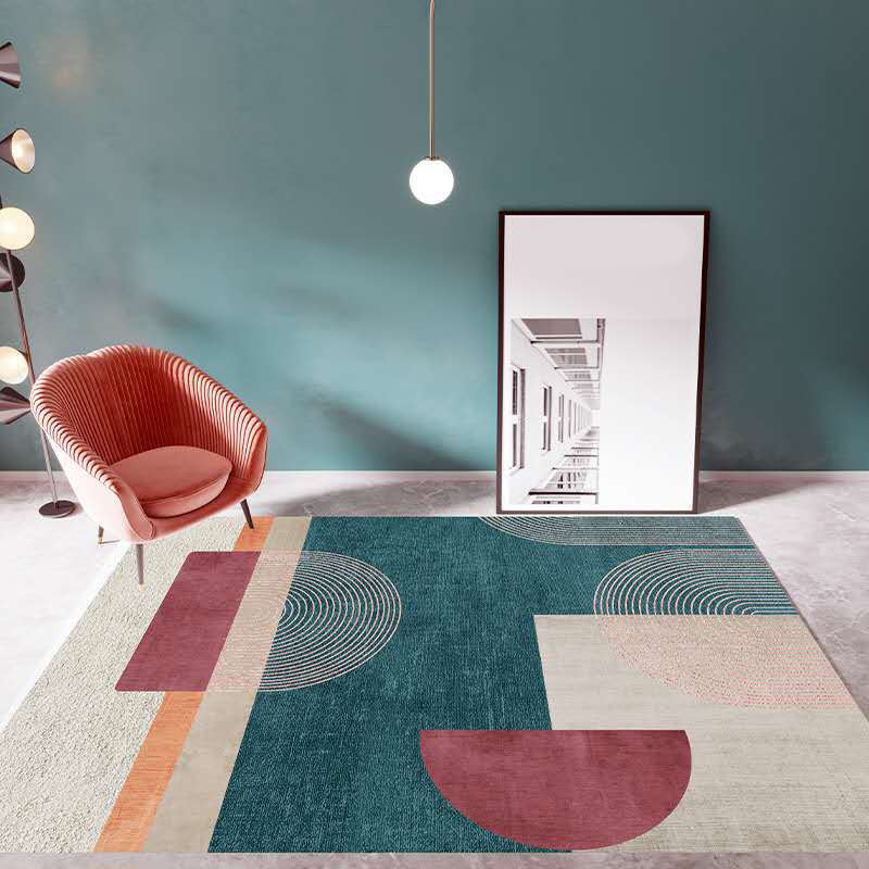 Multicolor Living Room Rug Mid-Century Geometric Carpet Polyester Washable Non-Slip Pet Friendly Rug - Blackish Green - Clearhalo - 'Area Rug' - 'Rug' - 2121854