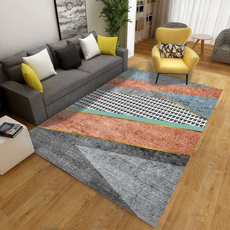 Multicolor Living Room Rug Mid-Century Geometric Carpet Polyester Washable Non-Slip Pet Friendly Rug - Dark Gray-Red - Clearhalo - 'Area Rug' - 'Rug' - 2121855