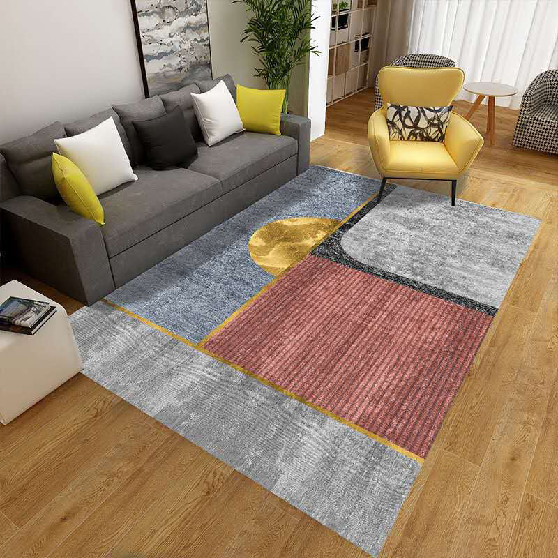 Multicolor Living Room Rug Mid-Century Geometric Carpet Polyester Washable Non-Slip Pet Friendly Rug - Gray-Pink - Clearhalo - 'Area Rug' - 'Rug' - 2121856