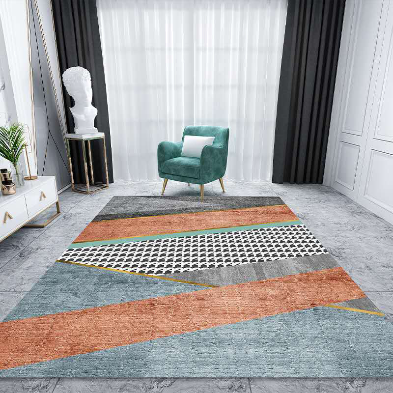 Multicolor Living Room Rug Mid-Century Geometric Carpet Polyester Washable Non-Slip Pet Friendly Rug - Yellow-Red - Clearhalo - 'Area Rug' - 'Rug' - 2121861