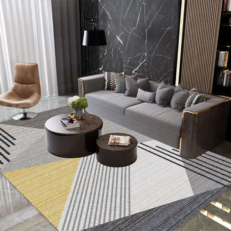 Multicolor Living Room Rug Mid-Century Geometric Carpet Polyester Washable Non-Slip Pet Friendly Rug - Gray-Yellow - Clearhalo - 'Area Rug' - 'Rug' - 2121863