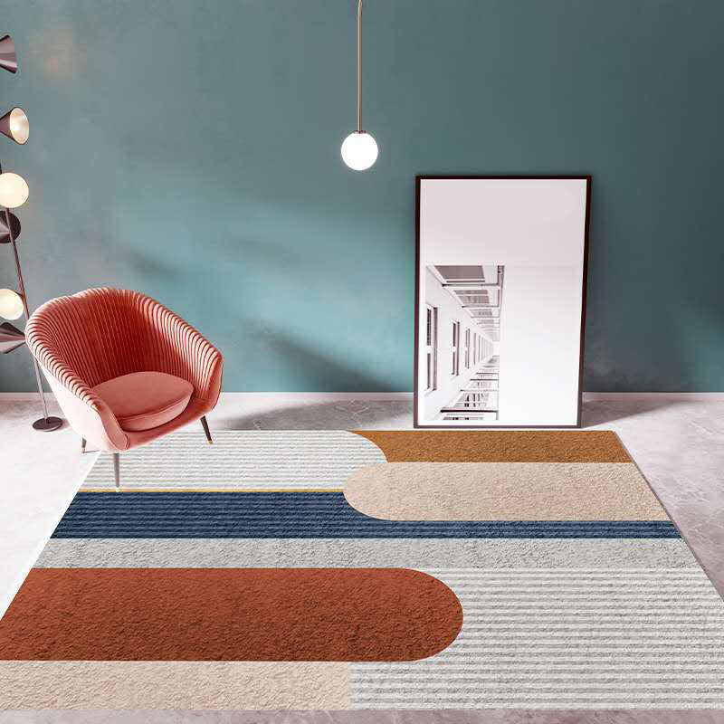 Multicolor Living Room Rug Mid-Century Geometric Carpet Polyester Washable Non-Slip Pet Friendly Rug - Dark Blue-Gray - Clearhalo - 'Area Rug' - 'Rug' - 2121864