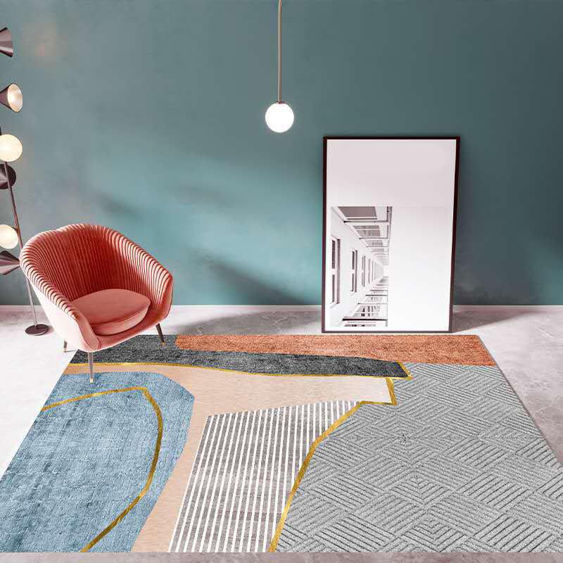 Multicolor Living Room Rug Mid-Century Geometric Carpet Polyester Washable Non-Slip Pet Friendly Rug - Grey - Clearhalo - 'Area Rug' - 'Rug' - 2121867