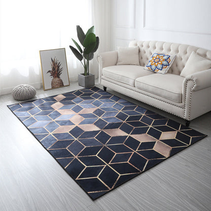 Multi Color Geometric Floral Rug Cotton Mid-Century Modern Rug Pet-Friendly Anti-Slip Rug for Room - Navy - Clearhalo - 'Area Rug' - 'Rug' - 2121923