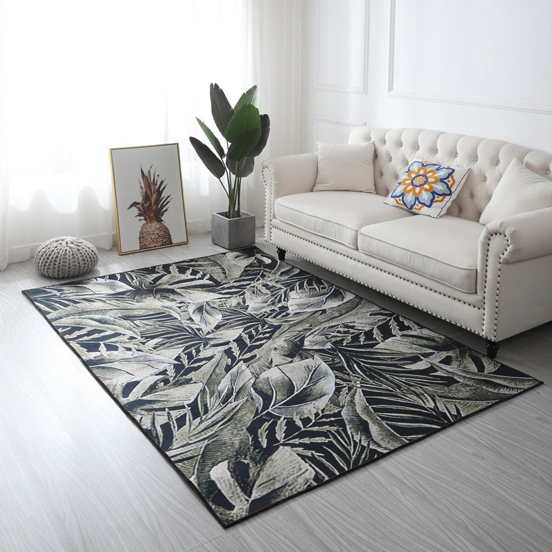 Multi Color Geometric Floral Rug Cotton Mid-Century Modern Rug Pet-Friendly Anti-Slip Rug for Room - Dark Gray-Black - Clearhalo - 'Area Rug' - 'Rug' - 2121925