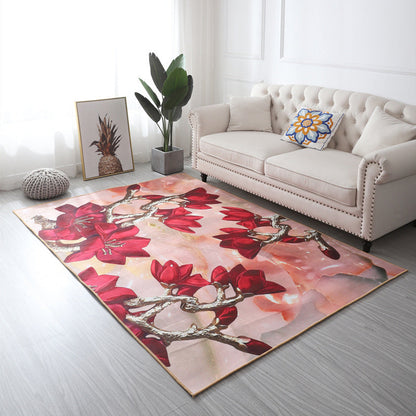 Multi Color Geometric Floral Rug Cotton Mid-Century Modern Rug Pet-Friendly Anti-Slip Rug for Room - Red - Clearhalo - 'Area Rug' - 'Rug' - 2121926