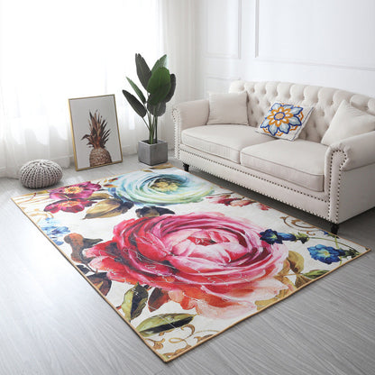 Multi Color Geometric Floral Rug Cotton Mid-Century Modern Rug Pet-Friendly Anti-Slip Rug for Room - Pink - Clearhalo - 'Area Rug' - 'Rug' - 2121933