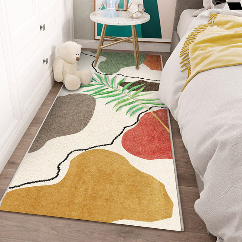 Nordic Botanic Colorblock Rug Multicolor Polypropylene Rug Machine Washable Non-Slip Stain Resistant Area Carpet for Bedroom