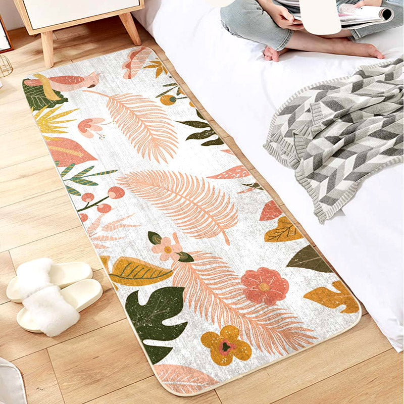 Nordic Botanic Colorblock Rug Multicolor Polypropylene Rug Machine Washable Non-Slip Stain Resistant Area Carpet for Bedroom