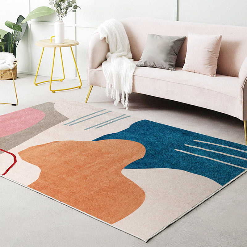 Fancy Colorblock Pattern Rug Multi Color Nordic Carpet Polypropylene Pet Friendly Washable Non-Slip Backing Rug for Girls Bedroom