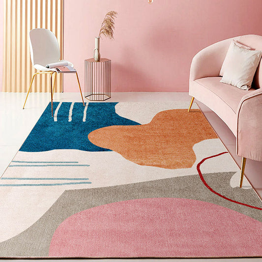 Fancy Colorblock Pattern Rug Multi Color Nordic Carpet Polypropylene Pet Friendly Washable Non-Slip Backing Rug for Girls Bedroom