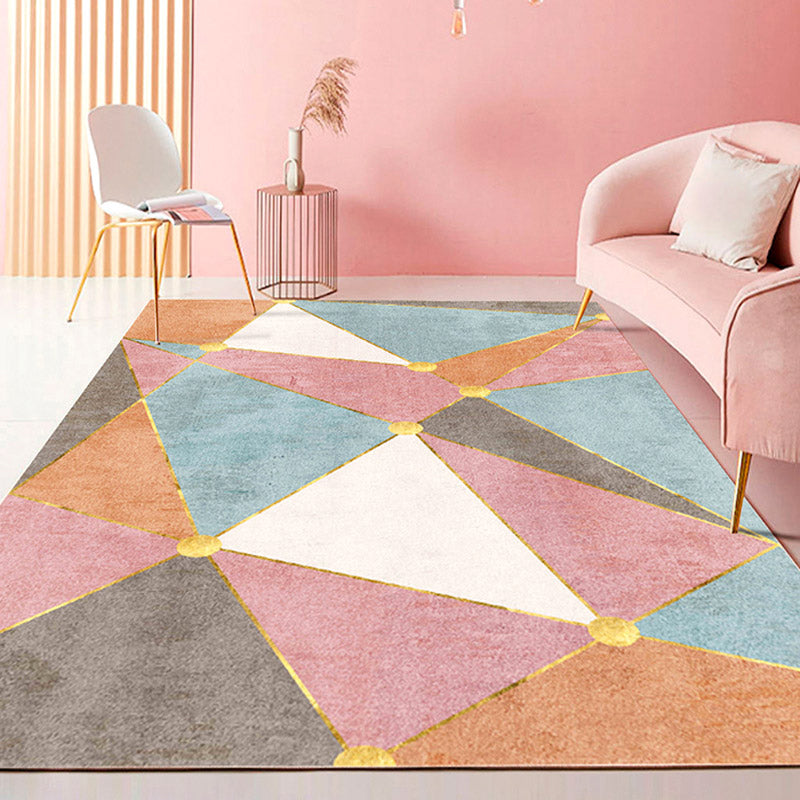 Fancy Colorblock Pattern Rug Multi Color Nordic Carpet Polypropylene Pet Friendly Washable Non-Slip Backing Rug for Girls Bedroom