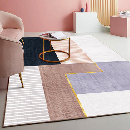 Fancy Colorblock Pattern Rug Multi Color Nordic Carpet Polypropylene Pet Friendly Washable Non-Slip Backing Rug for Girls Bedroom