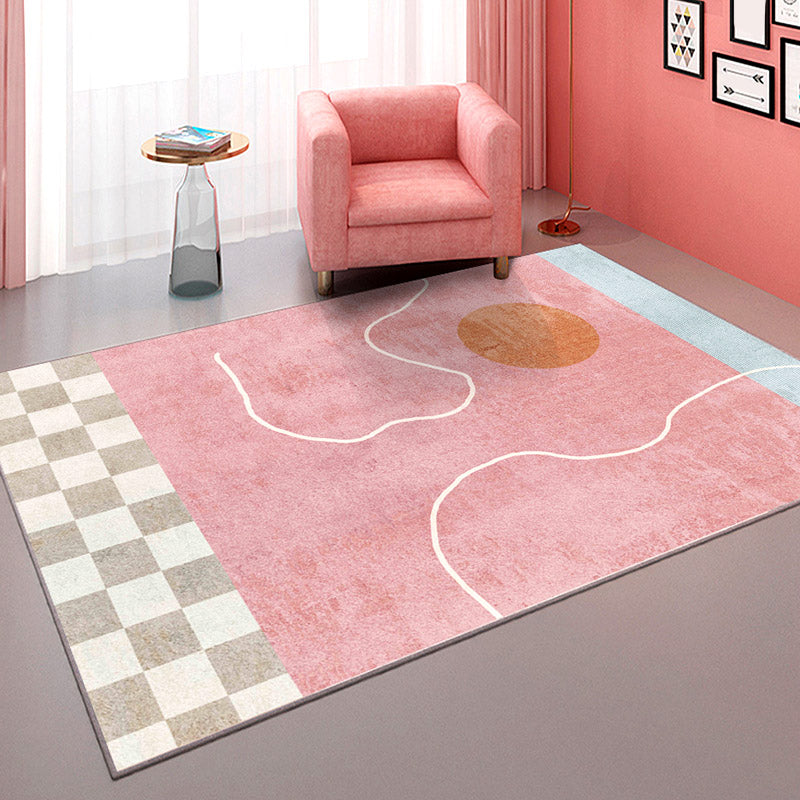 Fancy Colorblock Pattern Rug Multi Color Nordic Carpet Polypropylene Pet Friendly Washable Non-Slip Backing Rug for Girls Bedroom