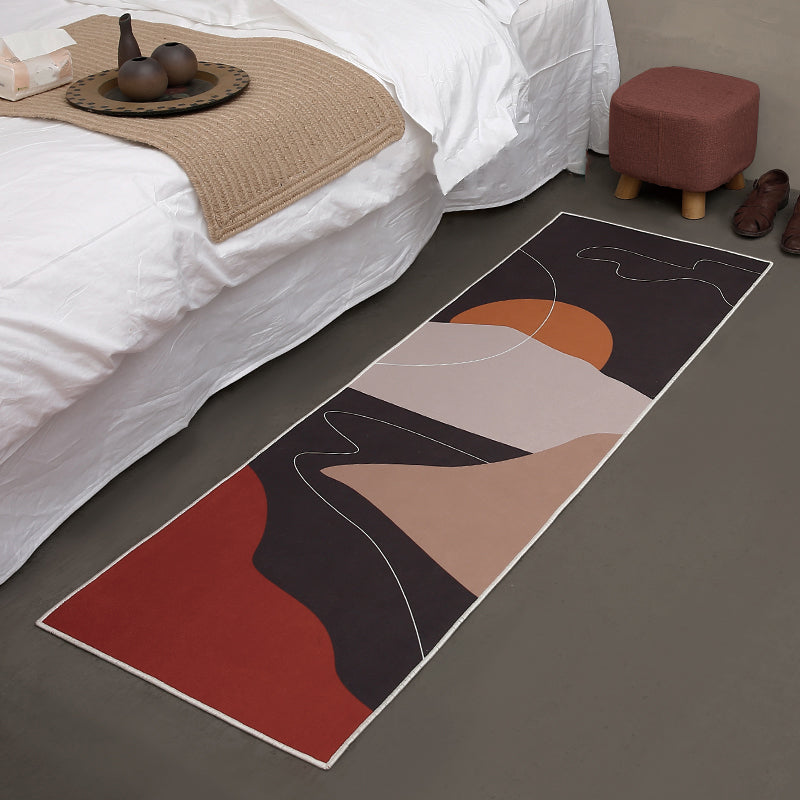 Artistic Sunrise Landscape Pattern Rug Black Modern Rug Synthetics Anti-Slip Backing Washable Pet Friendly Carpet for Bedroom - Clearhalo - 'Area Rug' - 'Rug' - 2122056