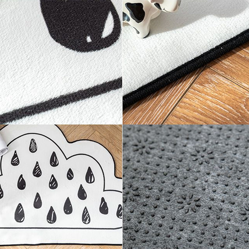 Novelty Kids Area Rug Multi Color Raindrop Cloud-Shaped Rug Anti-Slip Backing Washable Pet Friendly Carpet for Bedroom