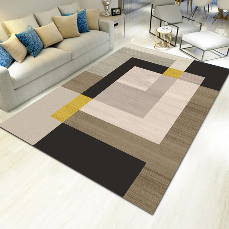 Bold Multicolor Modern Rug Synthetics Geometric Pattern Rug Machine Washable Non-Slip Stain Resistant Rug for Living Room - Khaki-Black - Clearhalo - 'Area Rug' - 'Rug' - 2140446