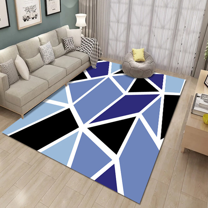 Bold Multicolor Modern Rug Synthetics Geometric Pattern Rug Machine Washable Non-Slip Stain Resistant Rug for Living Room - Dark Blue-Black - Clearhalo - 'Area Rug' - 'Rug' - 2140475