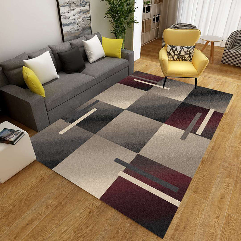 Minimalist 3D Geometric Rug Multi-Color Polypropylene Area Carpet Pet Friendly Anti-Slip Machine Washable Rug for Great Room - Dark Red - Clearhalo - 'Area Rug' - 'Rug' - 2140483