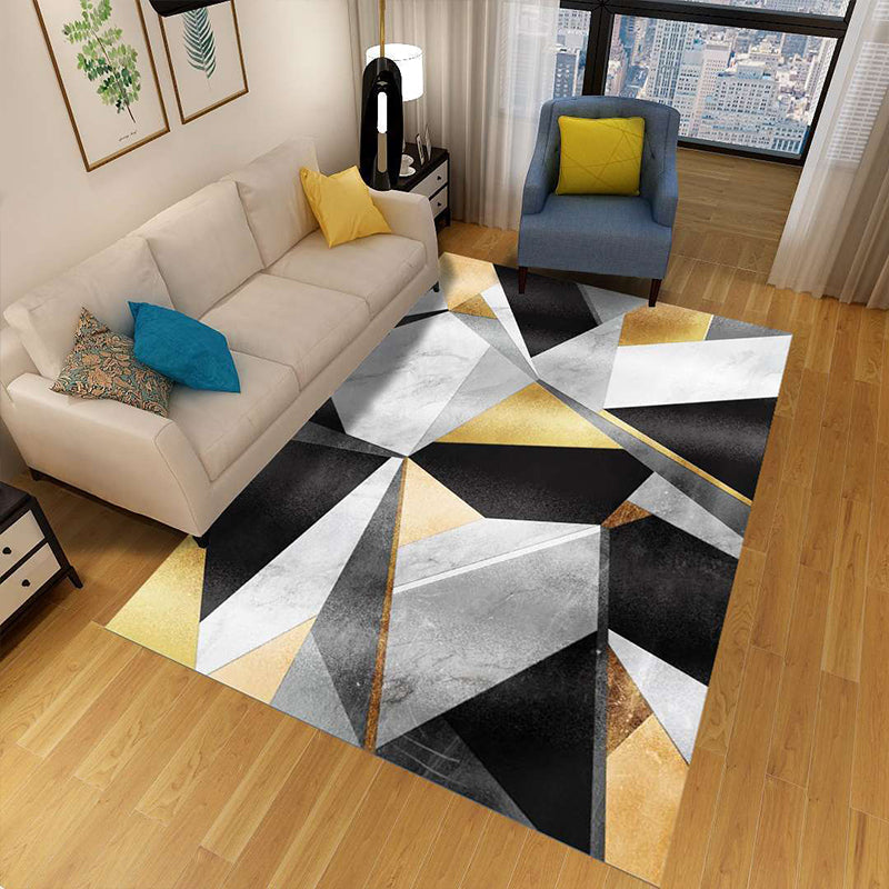 Minimalist 3D Geometric Rug Multi-Color Polypropylene Area Carpet Pet Friendly Anti-Slip Machine Washable Rug for Great Room - Black-Gray - Clearhalo - 'Area Rug' - 'Rug' - 2140487