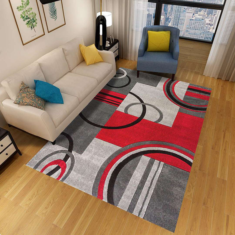 Minimalist 3D Geometric Rug Multi-Color Polypropylene Area Carpet Pet Friendly Anti-Slip Machine Washable Rug for Great Room - Gray-Red - Clearhalo - 'Area Rug' - 'Rug' - 2140489