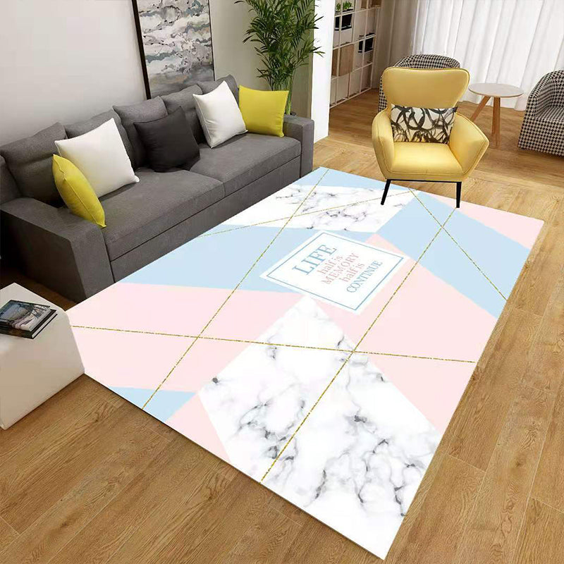 Minimalist 3D Geometric Rug Multi-Color Polypropylene Area Carpet Pet Friendly Anti-Slip Machine Washable Rug for Great Room - Pink-Blue - Clearhalo - 'Area Rug' - 'Rug' - 2140497