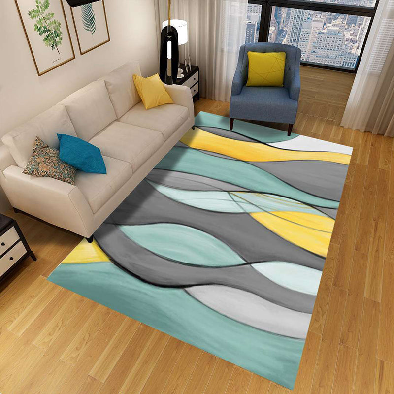 Minimalist 3D Geometric Rug Multi-Color Polypropylene Area Carpet Pet Friendly Anti-Slip Machine Washable Rug for Great Room - Blue-Gray - Clearhalo - 'Area Rug' - 'Rug' - 2140498