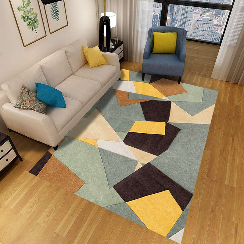 Minimalist 3D Geometric Rug Multi-Color Polypropylene Area Carpet Pet Friendly Anti-Slip Machine Washable Rug for Great Room - Green-Yellow - Clearhalo - 'Area Rug' - 'Rug' - 2140499