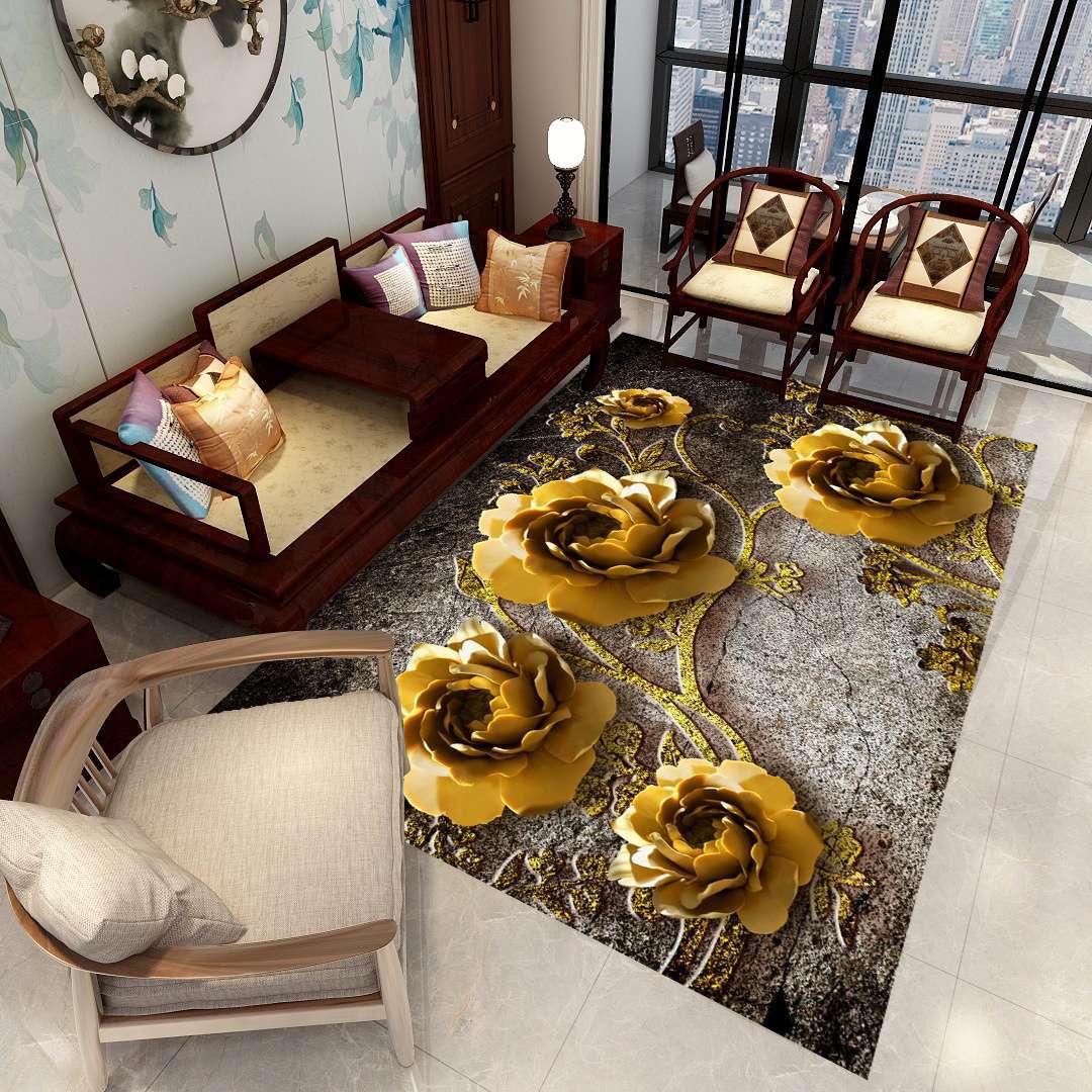 Minimalist 3D Geometric Rug Multi-Color Polypropylene Area Carpet Pet Friendly Anti-Slip Machine Washable Rug for Great Room - Gold - Clearhalo - 'Area Rug' - 'Rug' - 2140500