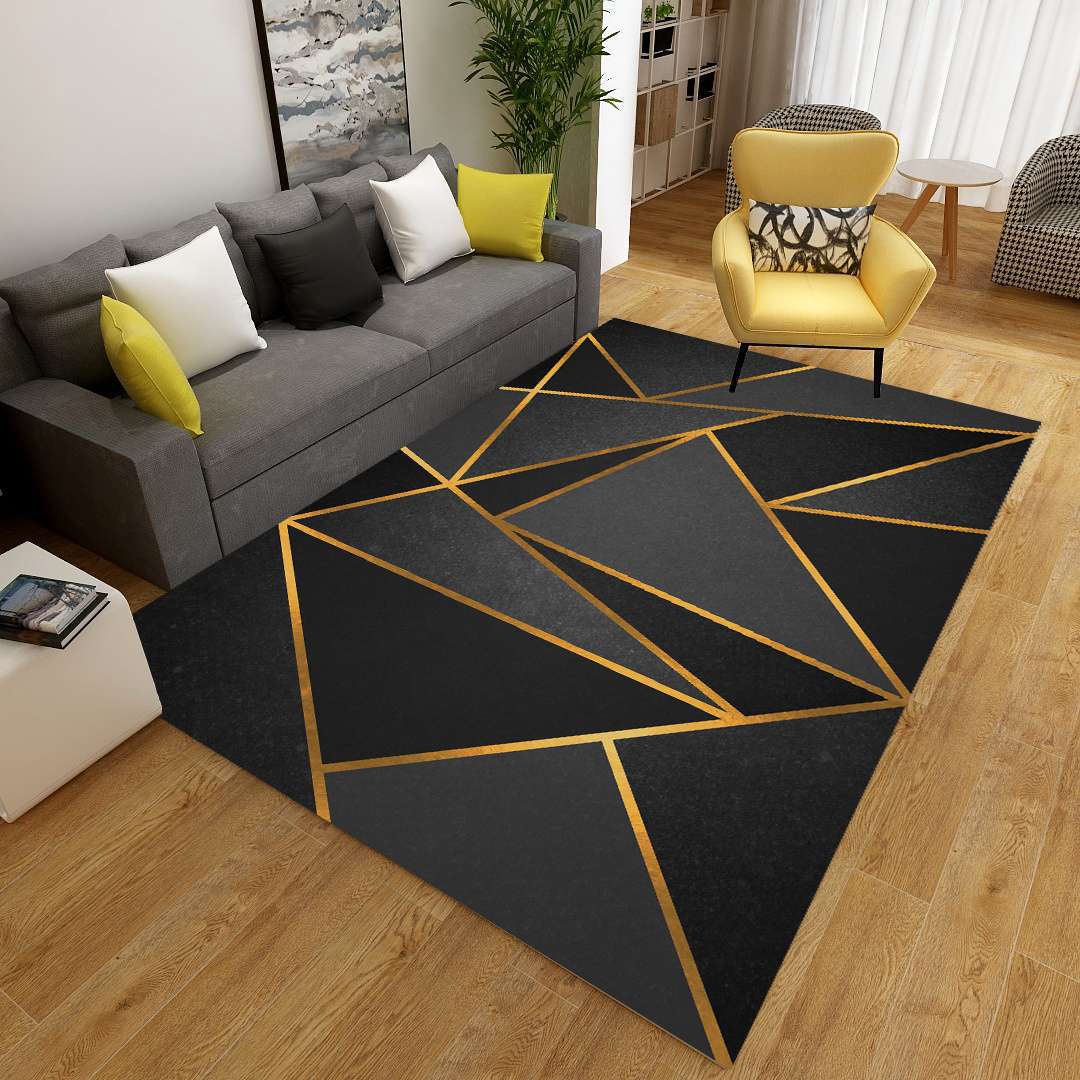 Minimalist 3D Geometric Rug Multi-Color Polypropylene Area Carpet Pet Friendly Anti-Slip Machine Washable Rug for Great Room - Black-Gold - Clearhalo - 'Area Rug' - 'Rug' - 2140501