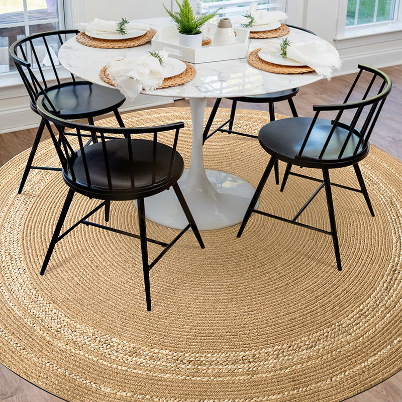 Rustic Dining Room Rug Multicolor Plain Carpet Jute Rope Hand-Braided Indoor Rug Khaki Clearhalo 'Area Rug' 'Rug' 2140710