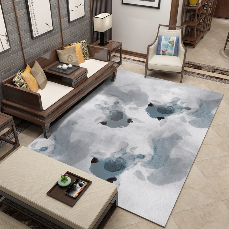 Pretty Multi Color Chinese Rug Synthetics Flower Drawing Print Carpet Machine Wash Anti-Slip Backing Pet Friendly Rug for Living Room - Grey - Clearhalo - 'Area Rug' - 'Rug' - 2170432